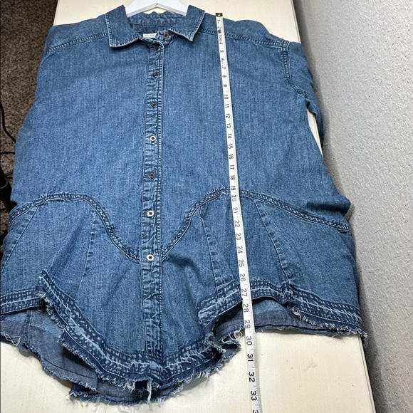 Free People We The Free Freya Denim Button Up Oversized Tunic Mini Dress Size M - Picture 16 of 17